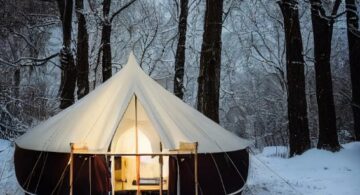 glamping, glamping en invierno, consejos para salir de camping en invierno, glamping en clima frío, acampar en invierno